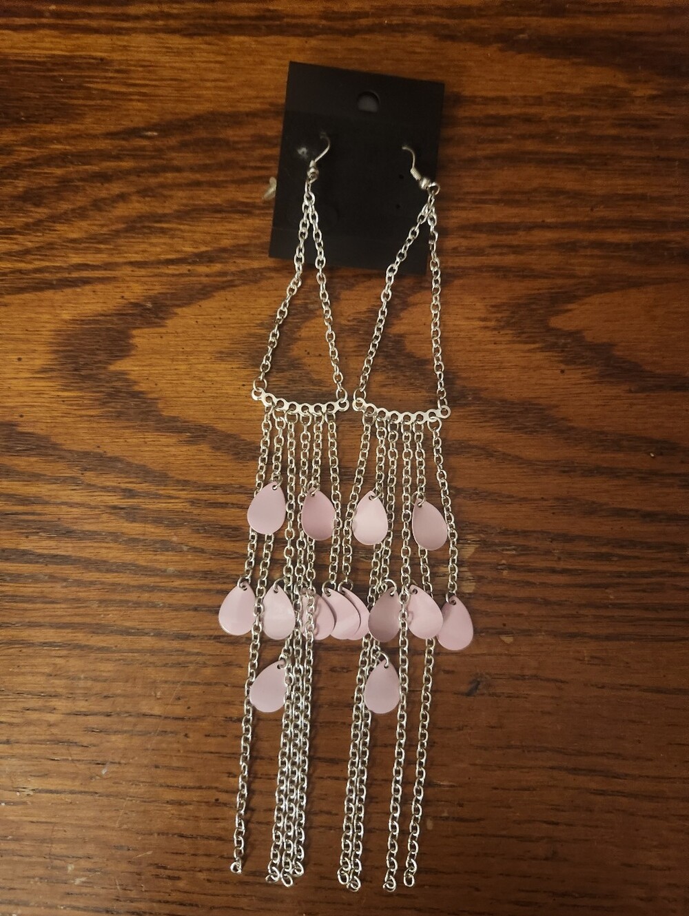 Forever 21 Silver-Tone Dangle Earrings with Pink Teardrops